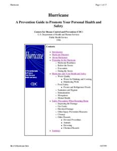 Hurricane  Page 1 of 17 Hurricane A Prevention Guide to Promote Your Personal Health and