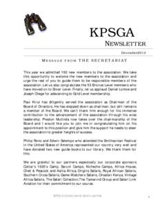 KPSGA NEWSLETTER December2014 MESSAGE