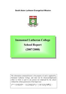 South Asian Lutheran Evangelical Mission  Immanuel Lutheran College School Report[removed])