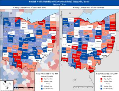Social Vulnerability to Environmental Hazards, 2000 State of Ohio County Comparison Within the Nation  