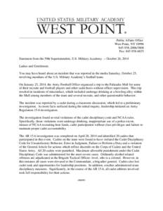 ______________________________________________________________________________ Public Affairs Office West Point, NY[removed][removed]Fax: [removed]Statement from the 59th Superintendent, U.S. Military Academy 