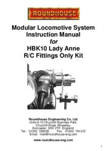 Modular Locomotive System Instruction Manual for HBK10 Lady Anne R/C Fittings Only Kit
