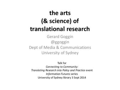 The arts in/of translational research