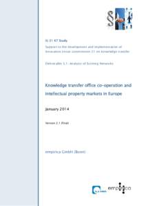 IU 21 KT Study Support to the development and implementation of Innovation Union commitment 21 on knowledge transfer Deliverable 3.1: Analysis of Existing Networks  Knowledge transfer office co-operation and