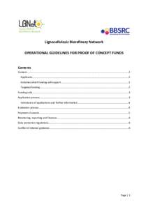 Lignocellulosic Biorefinery Network OPERATIONAL GUIDELINES FOR PROOF OF CONCEPT FUNDS Contents Context......................................................................................................................
