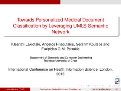 Knowledge representation / Unified Medical Language System / Medical classification / Thesauri / Bioinformatics / Anatomical terminology / Medical Subject Headings / Semantic network / Index term / Document classification / Health Sciences Descriptors