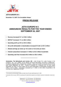 JETIX EUROPE N.V. November 15, 2007: For immediate release