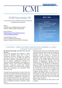 ICMI ICMI Newsletter 30 A Newsletter from the ICMI-International Commission on Mathematical Instruction Editors: Abraham Arcavi (ICMI Secretary General)