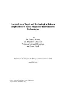 An Analysis of Legal and Technological Privacy Implications of Radio Frequency Identification Technologies