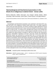 Haematological and biochemical parameters in the blood of an indigenous Croatian breed – Istrian cattle