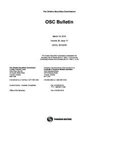 The Ontario Securities Commission  OSC Bulletin March 19, 2015 Volume 38, Issue), 38 OSCB