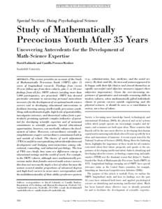 PE R SP EC TI V ES O N P SY CH O L O G I CA L S CIE N CE  Special Section: Doing Psychological Science Study of Mathematically Precocious Youth After 35 Years