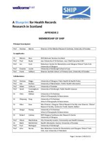 A Blueprint for Health Records Research in Scotland APPENDIX 2 MEMBERSHIP OF SHIP Principal Investigator: Prof
