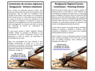 Commission de services régionaux Restigouche - Division urbanisme Restigouche Regional Service Commission - Planning Division