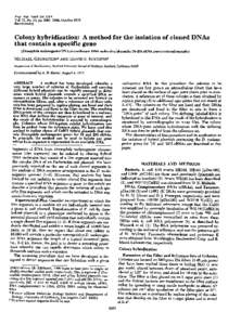 Proc. Nat. Acad. Sci. USA Vol. 72, No. 10, pp[removed], October 1975 Biochemistry  Colony hybridization: A method for the isolation of clofied DNAs