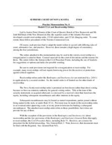 SUPREME COURT OF NOVA SCOTIA  P.M.8 Practice Memorandum No. 8 Model CCAA and Receivership Orders