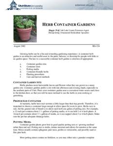 HERB CONTAINER GARDENS Maggie Wolf, Salt Lake County Extension Agent Teresa Cerny, Ornamental Horticulture Specialist August 2002