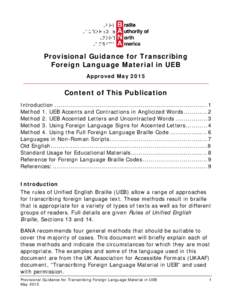 Provisional Guidance for Transcribing Foreign Language Material in UEB