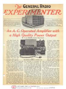 An A.C. Operated Amplifier With A High Quality Power Output - GenRad Experimenter Nov 1927