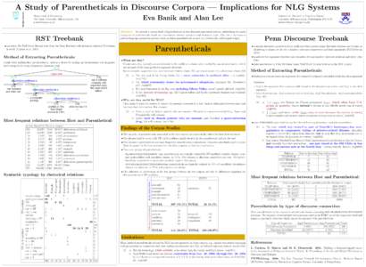 A Study of Parentheticals in Discourse Corpora — Implications for NLG Systems Department of Computing The Open University, Milton Keynes, UK   Eva Banik and Alan Lee