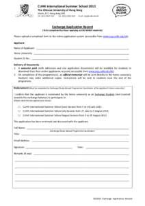 Application for Admission to the International Summer School 2007