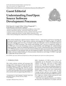 SOFTWARE PROCESS IMPROVEMENT AND PRACTICE Softw. Process Improve. Pract. 2006; 11: 95–105 Published online in Wiley InterScience (www.interscience.wiley.com). DOI: spip.255 Guest Editorial Understanding Free/Op