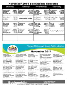 November 2014 Bookmobile Schedule Monday Tuesday  3