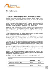 Sydney Trains releases March performance results