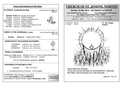 CHURCH OF ST. JOSEPH, NORTON  Times and Intentions of Holy Mass