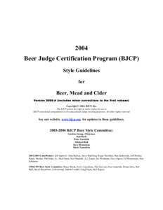 2004 Beer Judge Certification Program (BJCP) Style Guidelines for  Beer, Mead and Cider