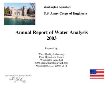 Washington Aqueduct  U.S. Army Corps of Engineers Annual Report of Water Analysis 2003