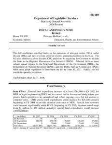 HB 189 Department of Legislative Services Maryland General Assembly 2006 Session FISCAL AND POLICY NOTE Revised