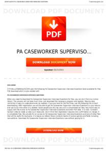 BOOKS ABOUT PA CASEWORKER SUPERVISOR INTERVIEW QUESTIONS  Cityhalllosangeles.com PA CASEWORKER SUPERVISO...