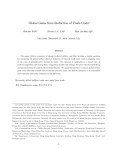 Global Gains from Reduction of Trade Costs Haichao FANy Edwin L.-C. LAIz  Han (Ste¤an) QIx