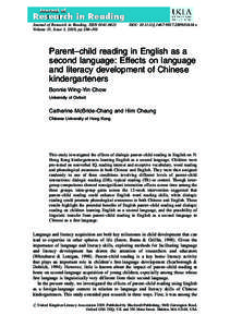 Parentchild reading in English as a second language: Effects on language and literacy development of Chinese kindergarteners