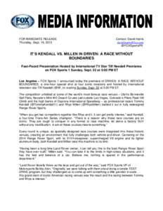 FOR IMMEDIATE RELEASE Thursday, Sept. 19, 2013 Contact: David Harris [removed] @FOXSportsPR