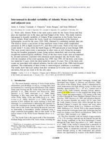 JOURNAL OF GEOPHYSICAL RESEARCH, VOL. 116, C11035, doi:2011JC007102, 2011  Interannual to decadal variability of Atlantic Water in the Nordic and adjacent seas James A. Carton,1 Gennady A. Chepurin,1 James Reagan