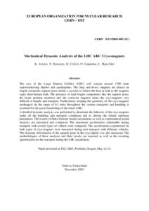 EUROPEAN ORGANIZATION FOR NUCLEAR RESEARCH CERN – EST CERN EST[removed]IC)  Mechanical Dynamic Analysis of the LHC ARC Cryo-magnets