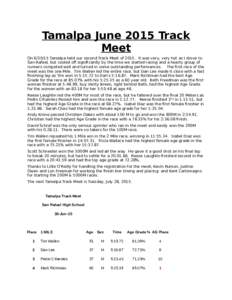 Tamalpa June 2015 Track Meet OnTamalpa held our second Track Meet ofIt was very, very hot as I drove to San Rafael, but cooled off significantly by the time we started racing and a hearty group of runners