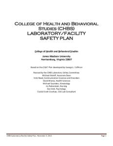 College of Health and Behavioral Studies (CHBS) LABORATORY/FACILITY SAFETY PLAN    