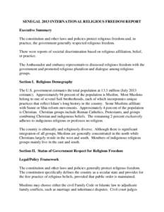 SENEGAL 2013 INTERNATIONAL RELIGIOUS FREEDOM REPORT
