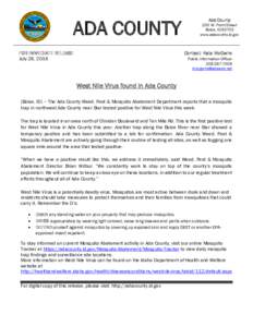 ADA COUNTY FOR IMMEDIATE RELEASE July 28, 2016 Ada County