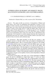Mathematika (Page 1 of 30) 
c University College London doi:S0025579314000278 INTERPOLATION OF HILBERT AND SOBOLEV SPACES: QUANTITATIVE ESTIMATES AND COUNTEREXAMPLES S. N. CHANDLER-WILDE, D. P. HEWETT AND A. MOIO