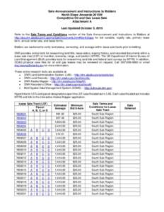 Sale Announcement and Instructions to Bidders North Slope Areawide 2015W Competitive Oil and Gas Lease Sale Attachment A Last Updated October 5, 2015 Refer to the Sale Terms and Conditions section of the Sale Announcemen