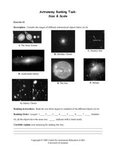 Astronomy Ranking Task: Size & Scale Exercise #2 Description: Consider the images of different astronomical objects below (A-G).  A. The Solar System