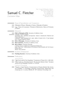 Samuel C. Fletcher Curriculum Vitae Dept. of Logic & Philosophy of Science 3151 Social Science Plaza A Irvine, CA[removed]