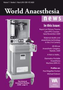 Volume 11 Number 3 March 2010 ISSNWorld Anaesthesia news In this issue: