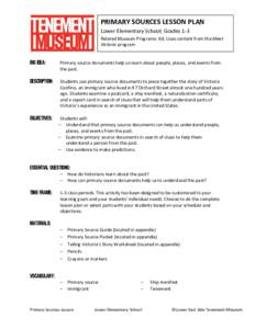 Microsoft Word - Primary Sources Lesson Plan - Lower Elementary