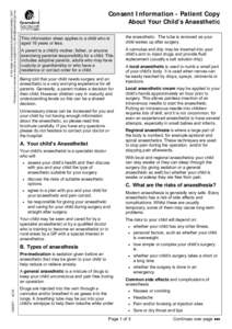 About Your Child’s Anaesthetic - Anaesthetic Patient Information sheets