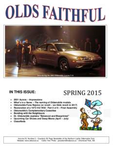 Introducing the 2001 Oldsmobile Aurora V-8  IN THIS ISSUE:   